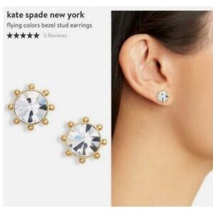 Kate Spade Gold Tone Flying Colors Bezel Stud Earrings Clear Cubic Zirconia